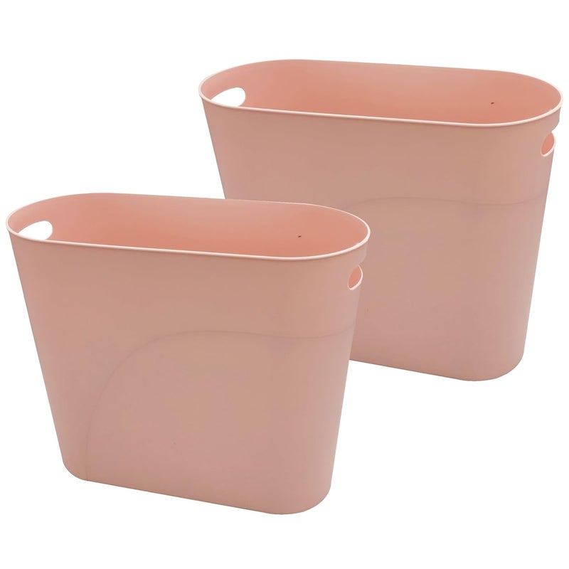 ROYFACC Small Trash Can Plastic Bathroom Wastebasket 3.2 Gallon Slim Garbage Container Bin with Handle for Home Kitchen Bathroom Bedroom Office, 2 Pack, Pink - Image 1
